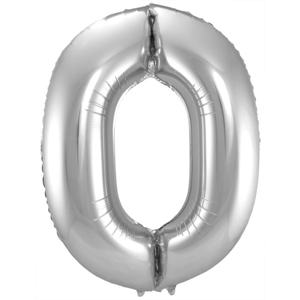 Zilveren Folieballon Cijfer 0 - 86 cm
